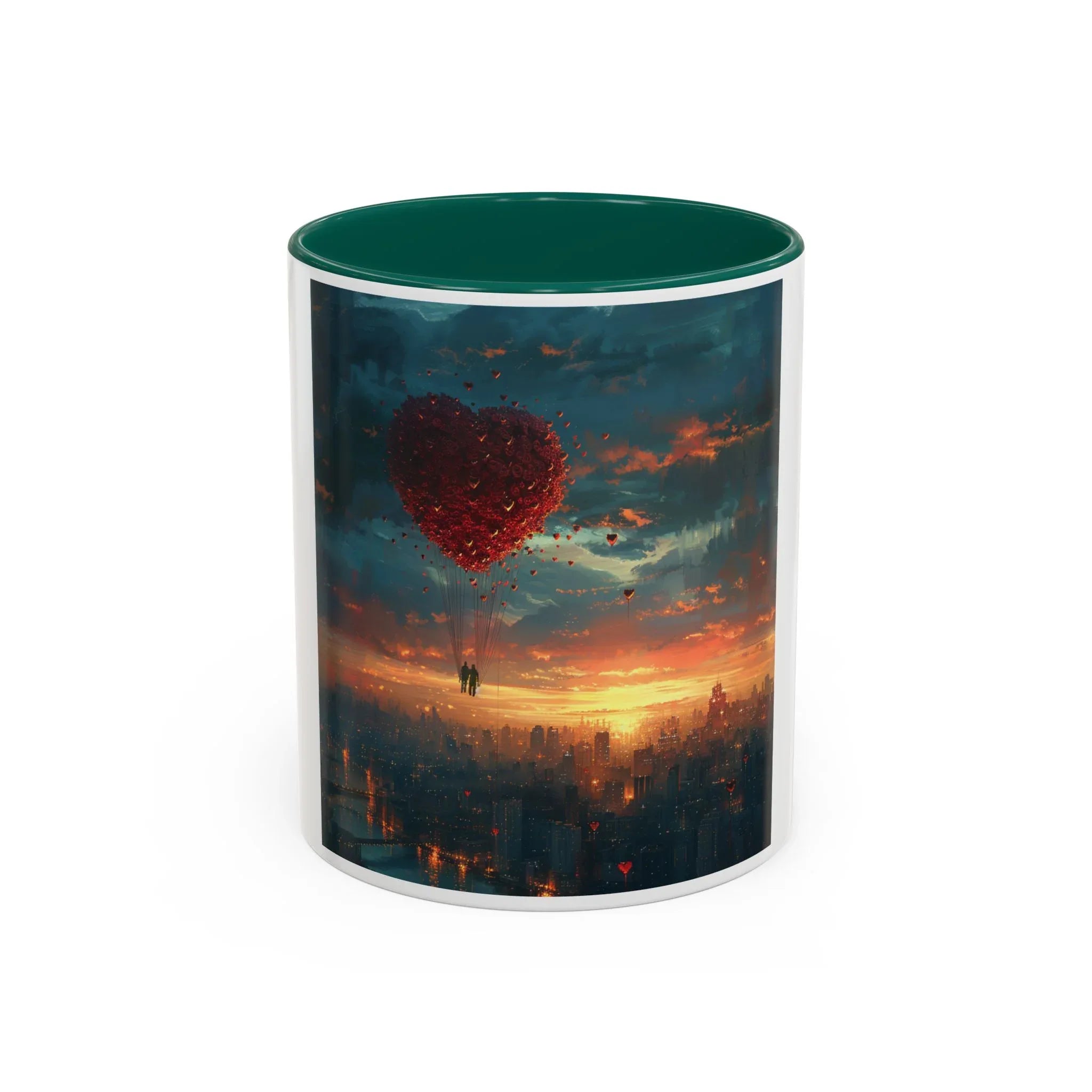 Romantic Sunset Heart Mug, Colorful Coffee Cup, Perfect Gift Couples, Home Decor, Coffee Lover Delight, Valentine's Day Women's Merchandise - 250 USA Celebration