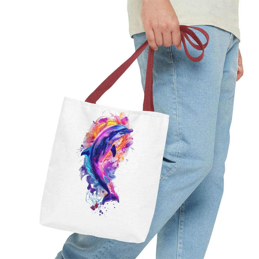 Colorful Watercolor Dolphin Tote Bag | Vibrant Splash Ocean Art - 250 USA Celebration