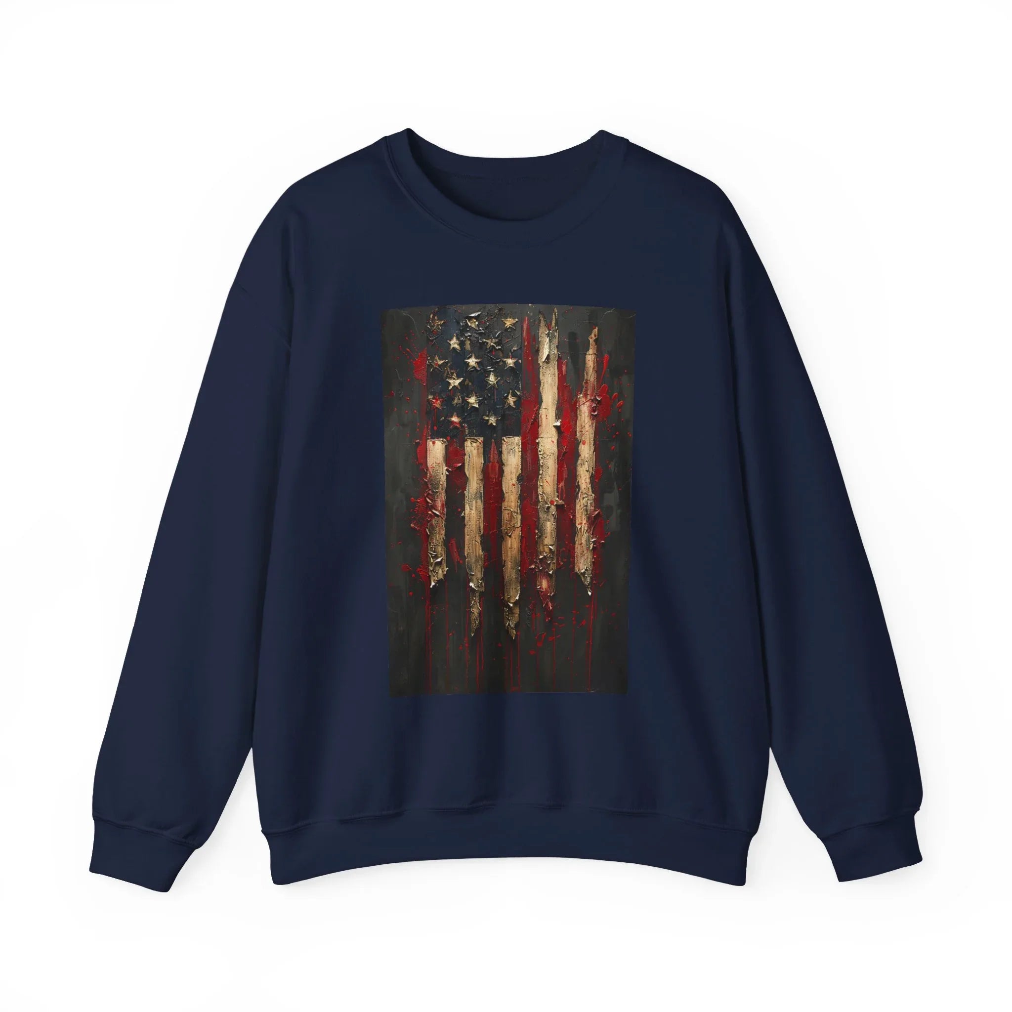 Distressed American Flag Crewneck Sweatshirt | Grunge Patriotic Design - 250 USA Celebration