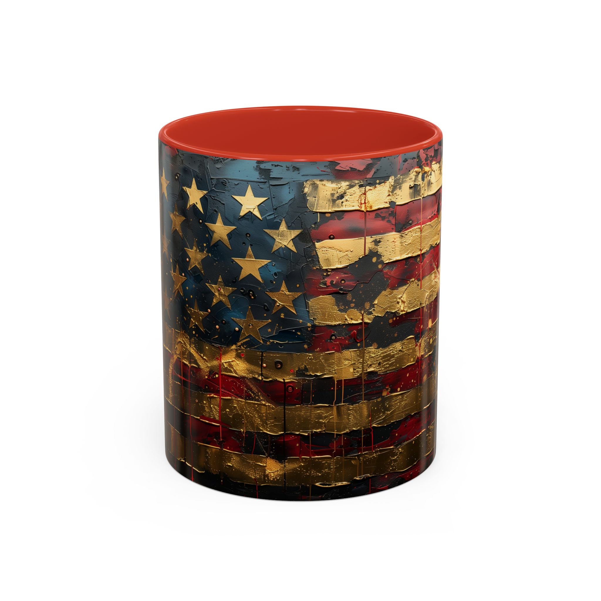 Distressed American Flag Accent Coffee Mug — Patriotic 11/15oz