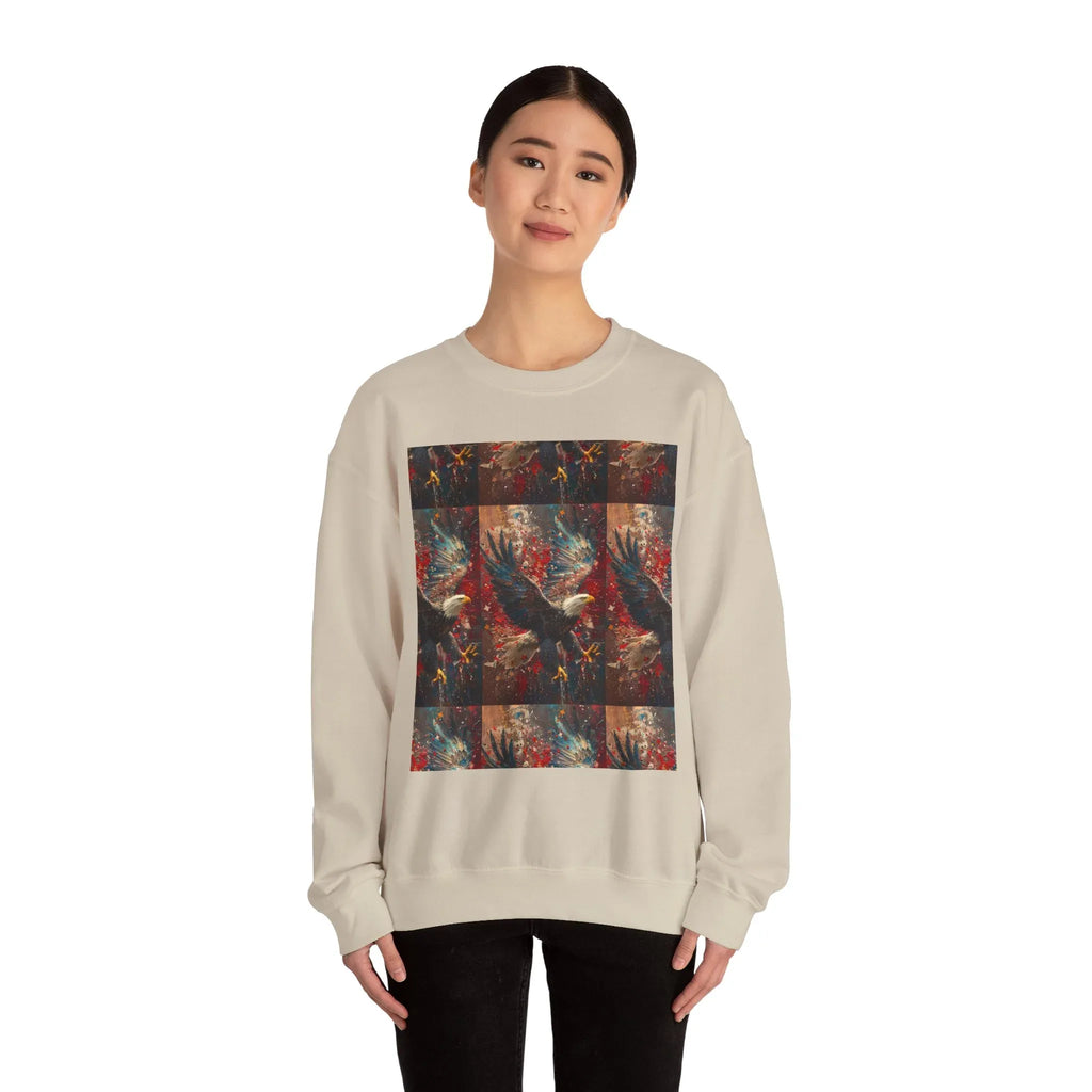 God Bless America Eagle Artwork crewneck sweatshirt | Patriotic eagle collage - 250 USA Celebration