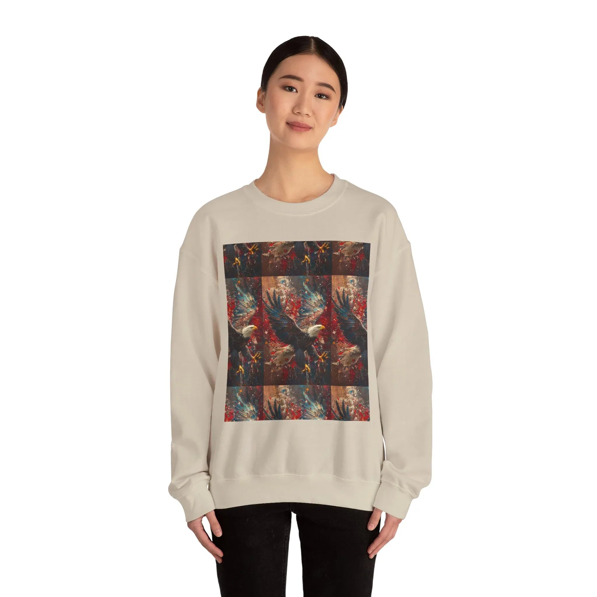 God Bless America Eagle Artwork crewneck sweatshirt | Patriotic eagle collage - 250 USA Celebration
