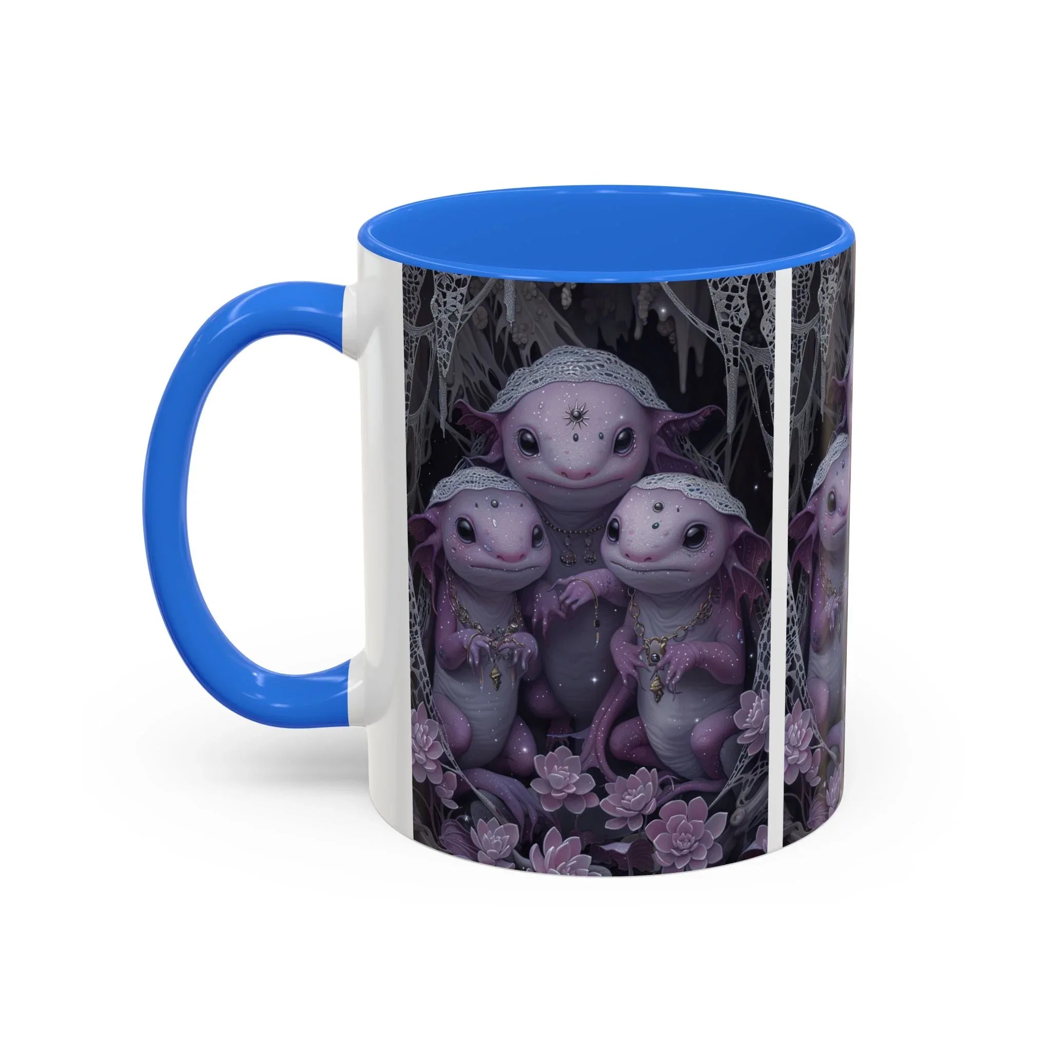 Purple Axolotl Trio Mug | Cute Amphibian Art Ceramic Coffee Cup - 250 USA Celebration