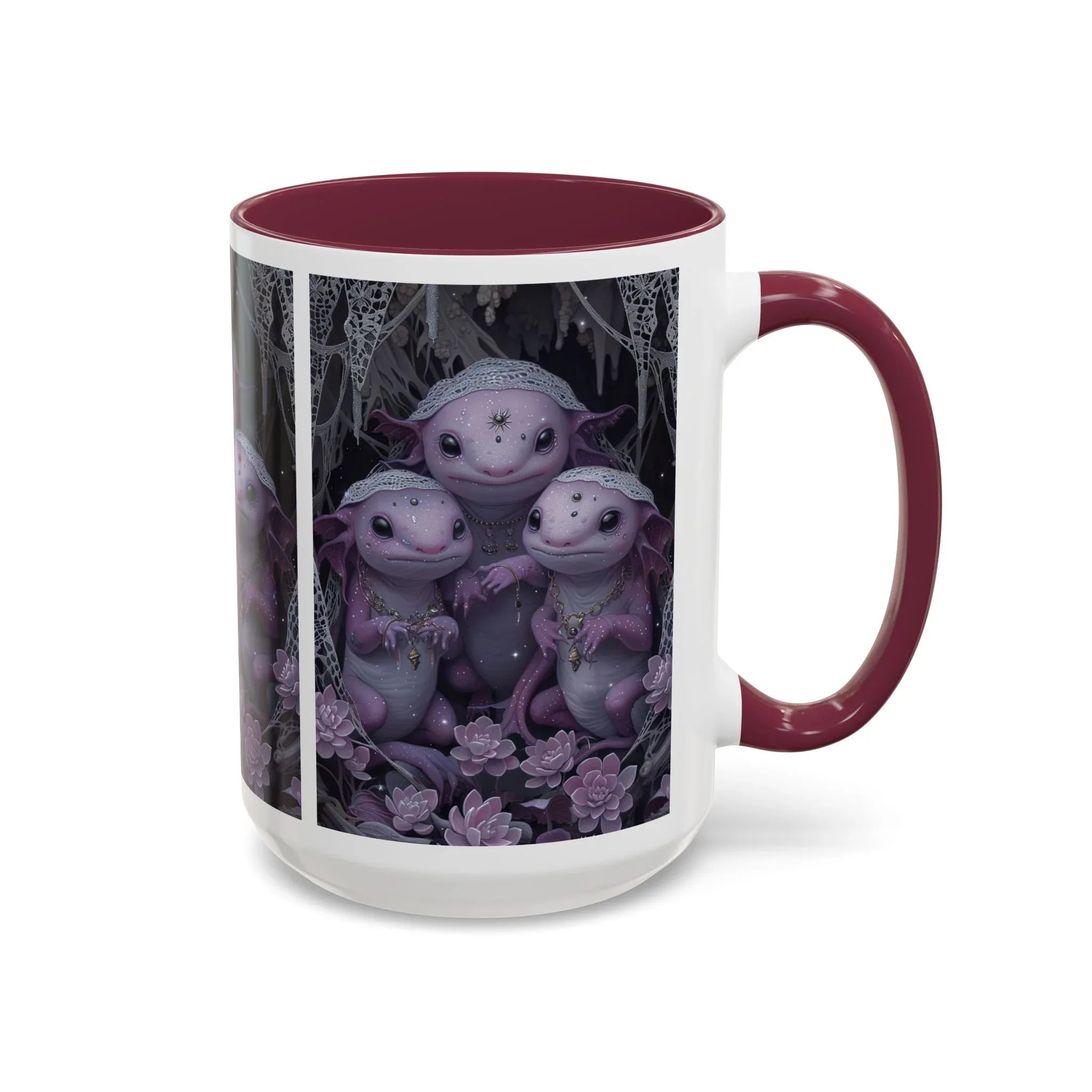 Purple Axolotl Trio Mug | Cute Amphibian Art Ceramic Coffee Cup - 250 USA Celebration