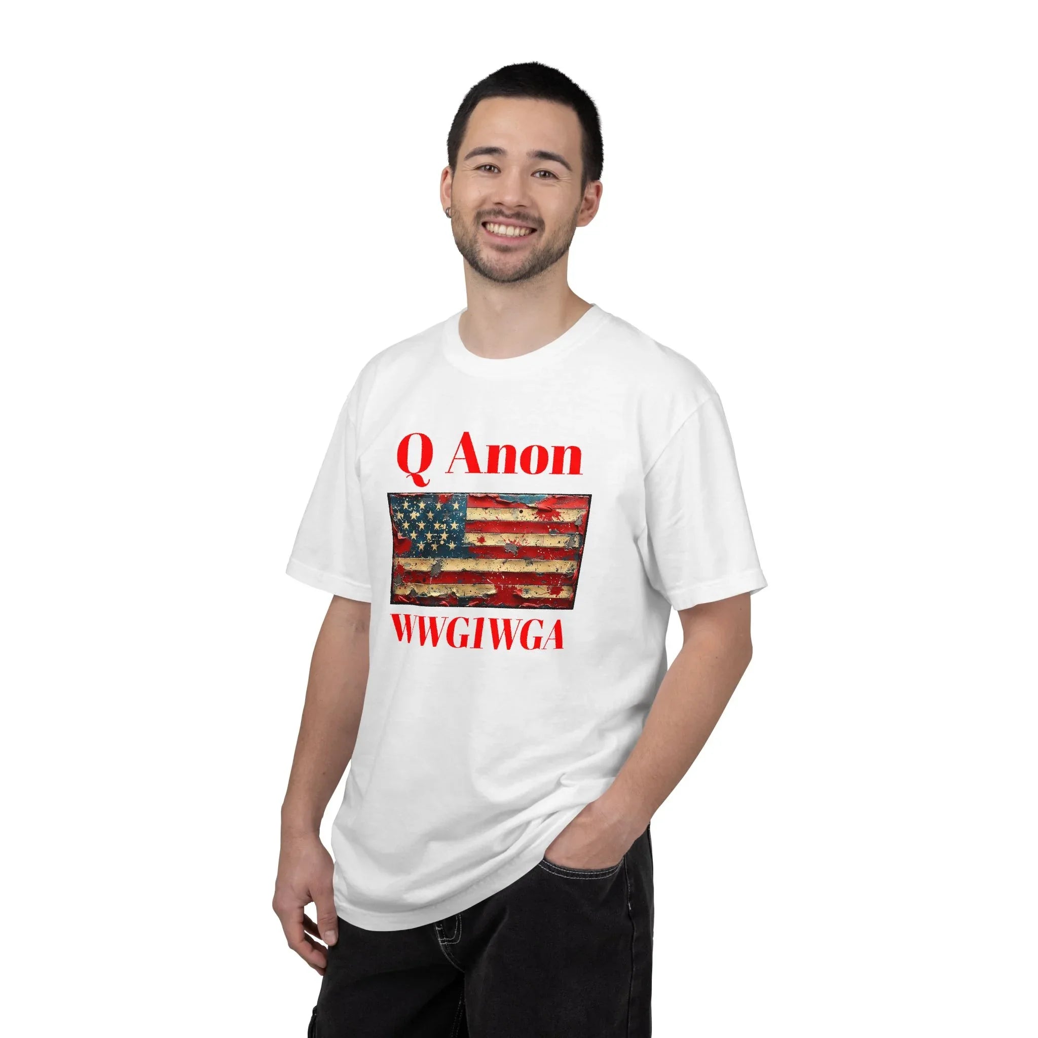 Q Anon WWG1WGA T-Shirt | American Flag Graphic Tee - 250 USA Celebration