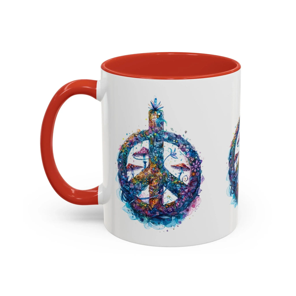 Psychedelic Mushroom Peace Sign Mug | Neon Tie-Dye Peace Script - 250 USA Celebration