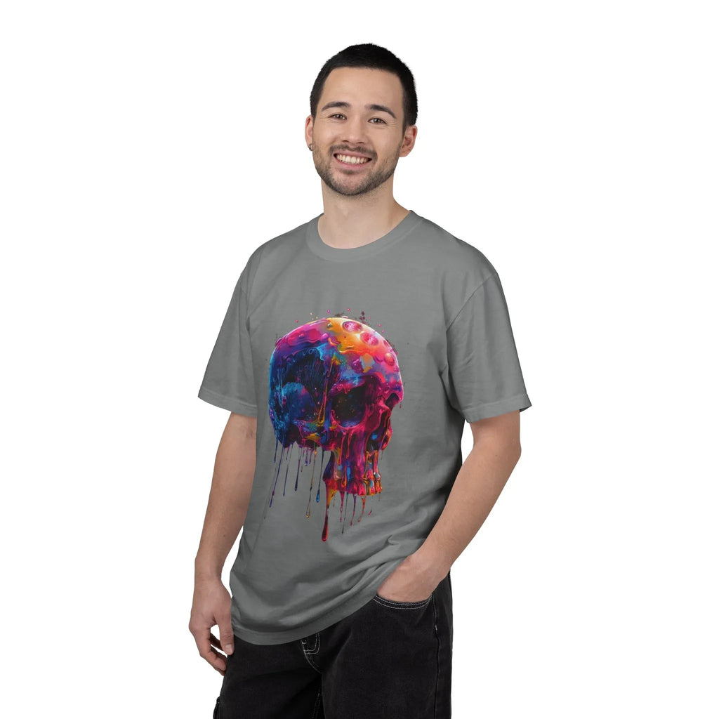 Colorful Drip Skull T-shirt | Watercolor Skull Shirt, Artistic Gothic Tee - 250 USA Celebration