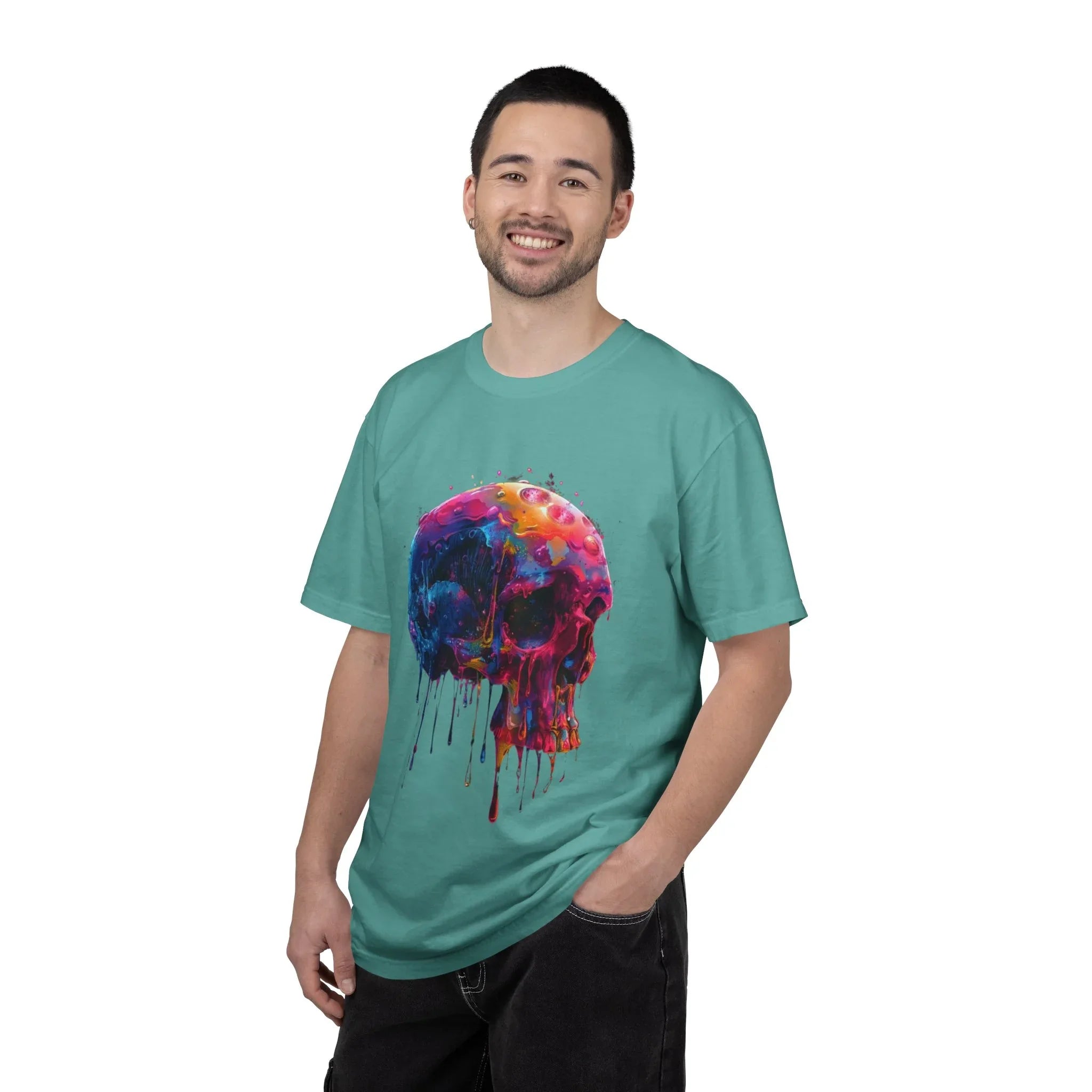 Colorful Drip Skull T-shirt | Watercolor Skull Shirt, Artistic Gothic Tee - 250 USA Celebration