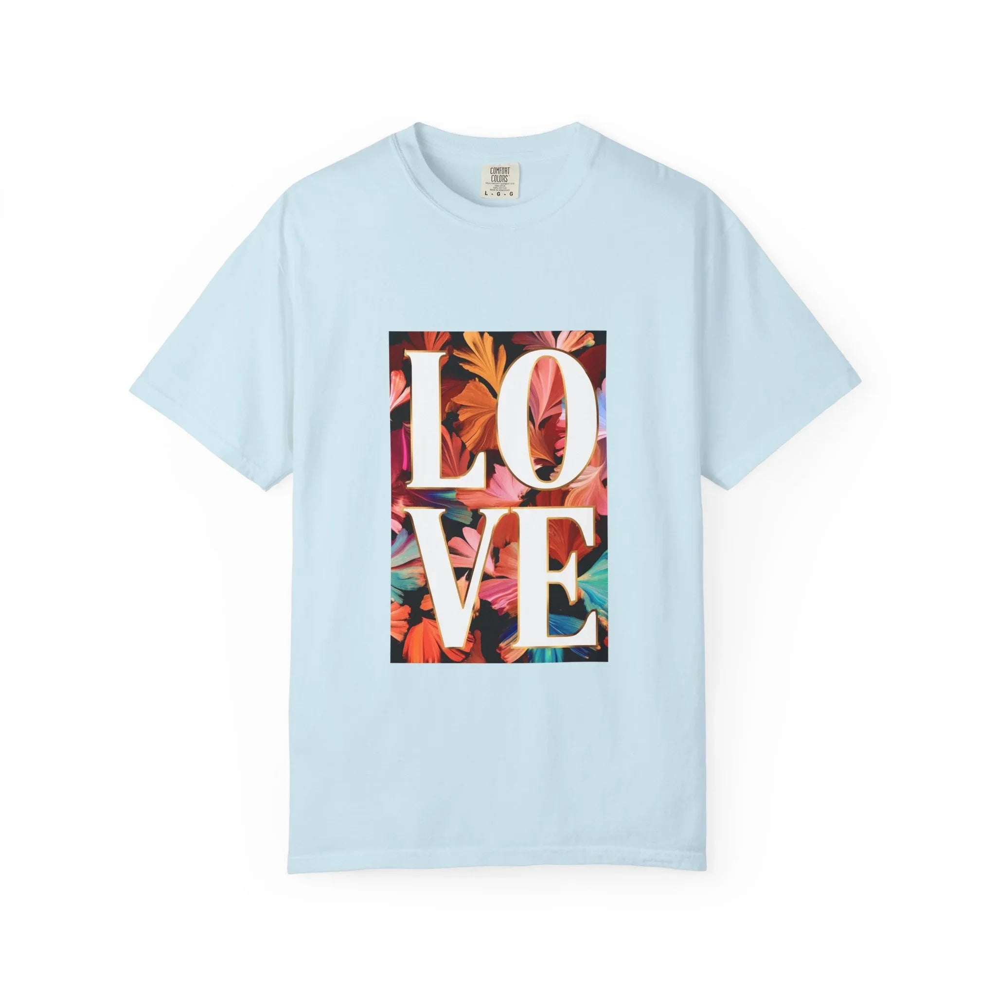 LOVE Floral Block T-Shirt | Tropical Flowers Typography - 250 USA Celebration