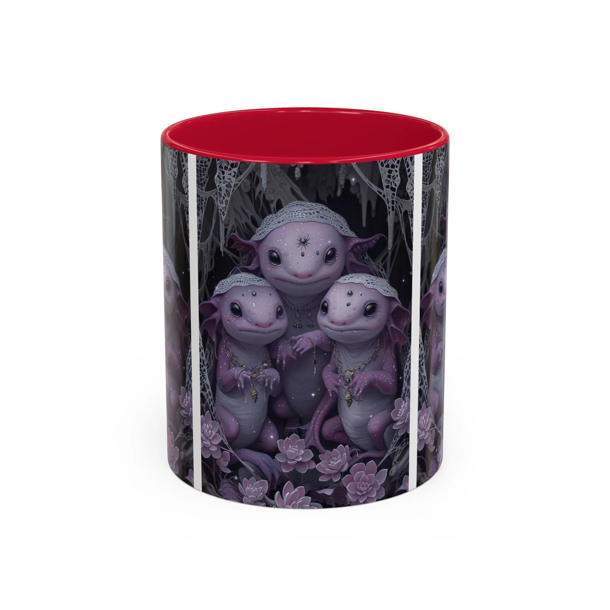 Purple Axolotl Trio Mug | Cute Amphibian Art Ceramic Coffee Cup - 250 USA Celebration