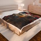 American Flag Bald Eagle Velveteen Plush Blanket | Patriotic Eagle Throw