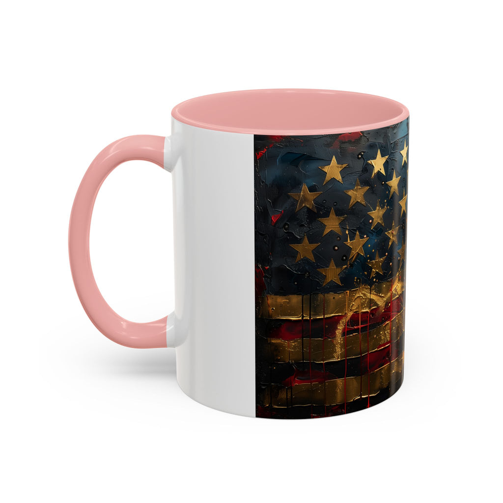 Distressed American Flag Accent Coffee Mug — Patriotic 11/15oz