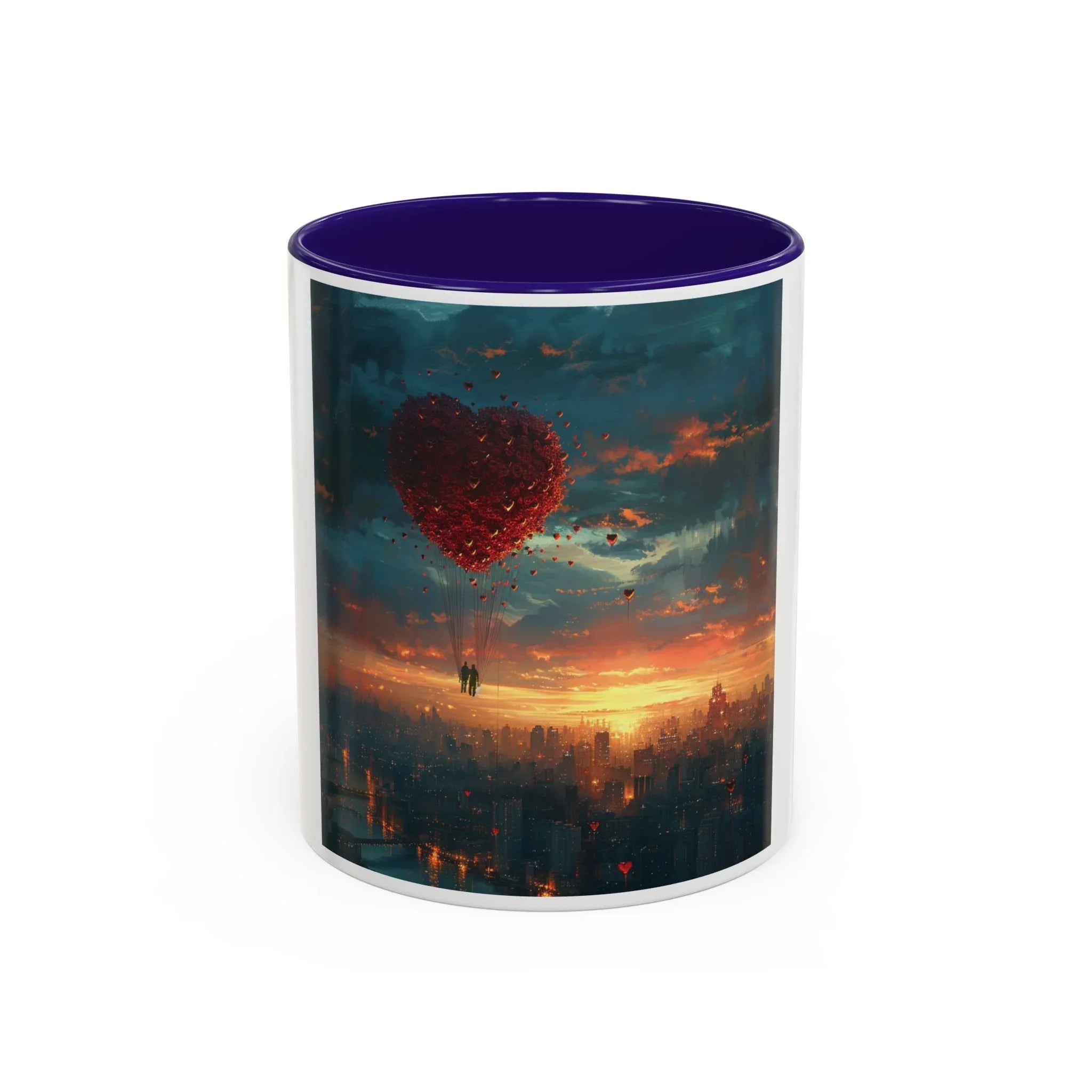 Romantic Sunset Heart Mug, Colorful Coffee Cup, Perfect Gift Couples, Home Decor, Coffee Lover Delight, Valentine's Day Women's Merchandise - 250 USA Celebration