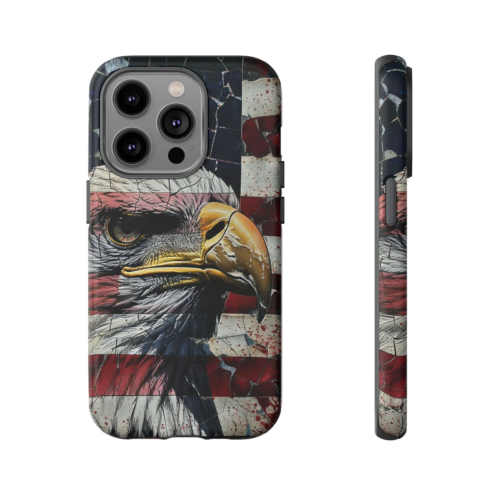 American Flag Bald Eagle phone case | Patriotic iPhone cover, cracked vintage flag design - 250 USA Celebration