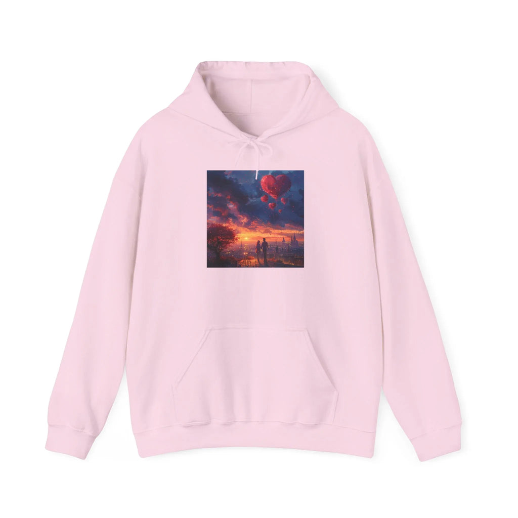 Romantic Sunset Hoodie with Hot Air Balloon, Unisex Sweatshirt for Valentines Day, Valentine's Day T-Shirts, Personalized Valentine's Gifts - 250 USA Celebration