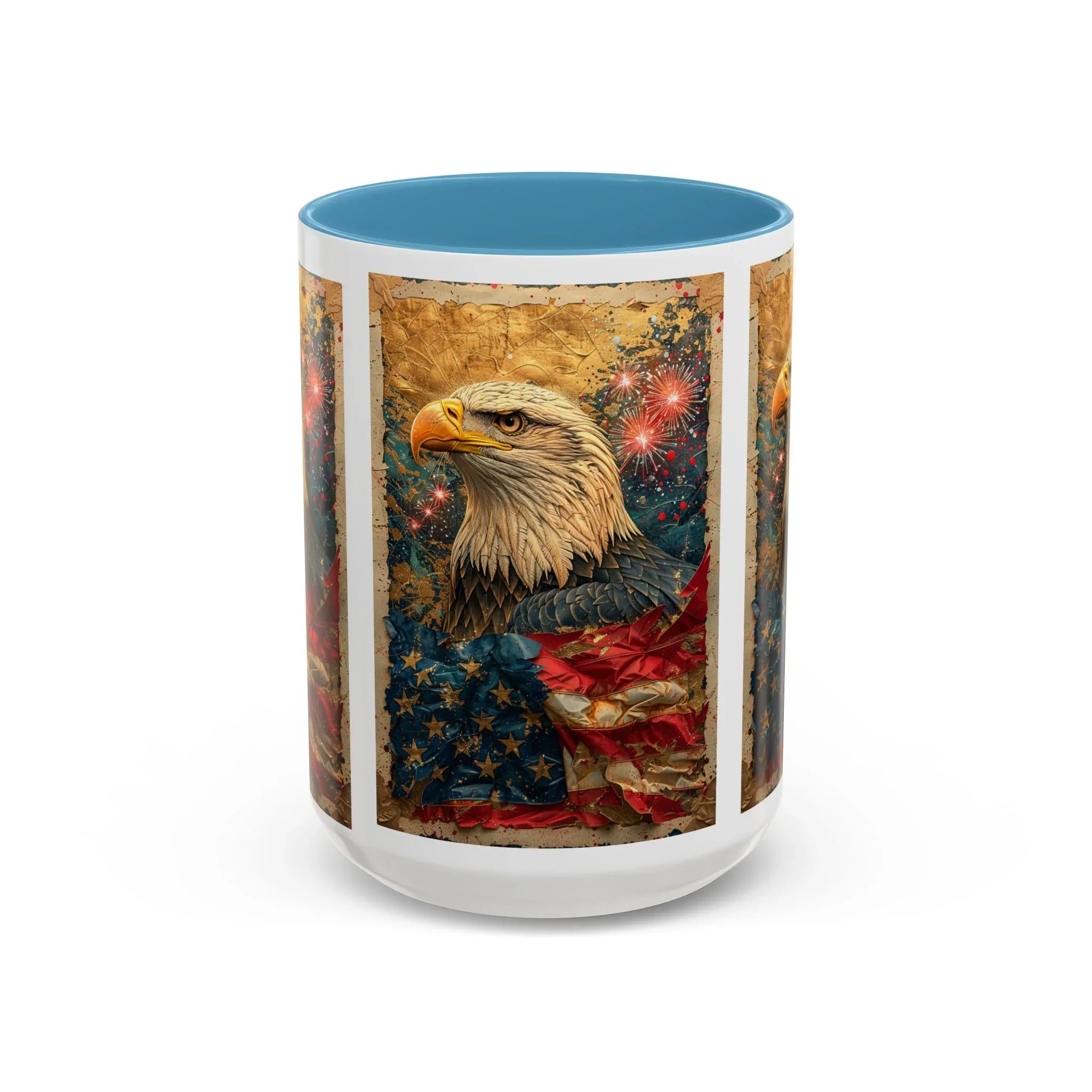 Bald Eagle with Tattered American Flag Coffee Mug | Fireworks Patriotic 11oz 15oz - 250 USA Celebration