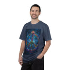 Floral Peace Sign T-shirt | Psychedelic Hippie Vibes, Blue Shirt - 250 USA Celebration