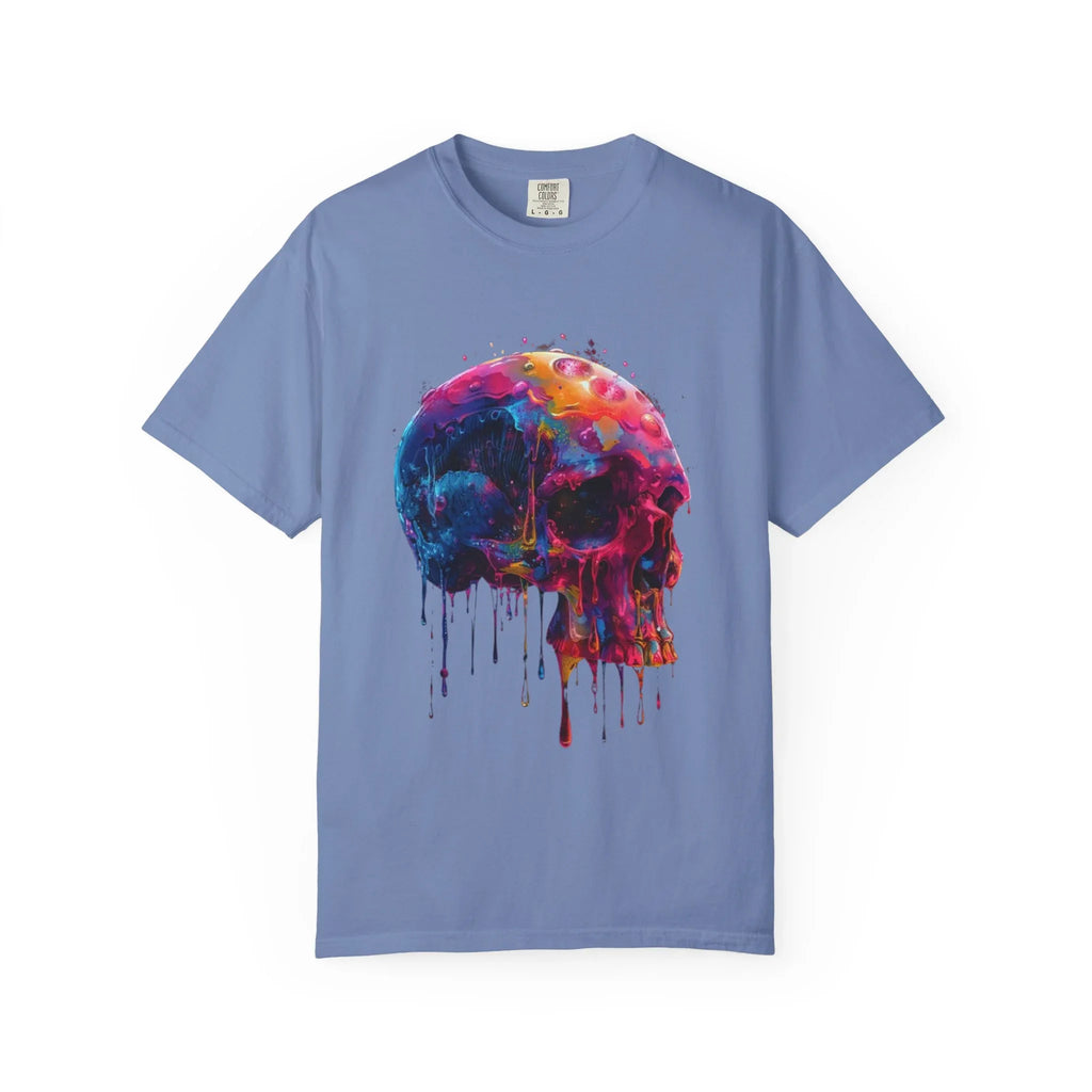 Colorful Drip Skull T-shirt | Watercolor Skull Shirt, Artistic Gothic Tee - 250 USA Celebration