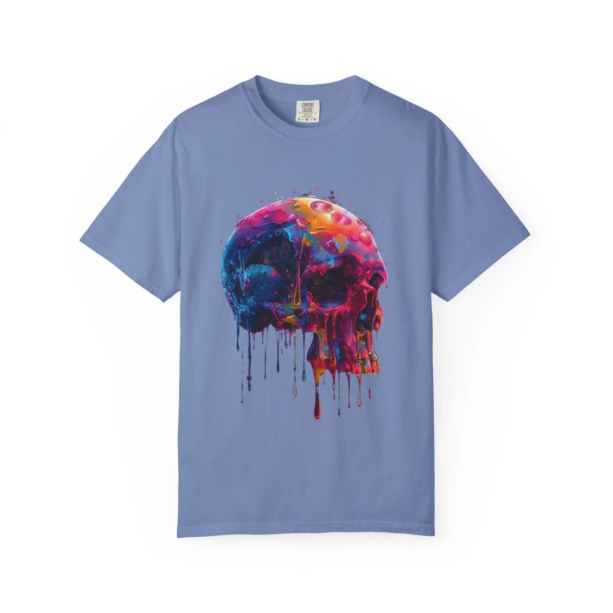 Colorful Drip Skull T-shirt | Watercolor Skull Shirt, Artistic Gothic Tee - 250 USA Celebration