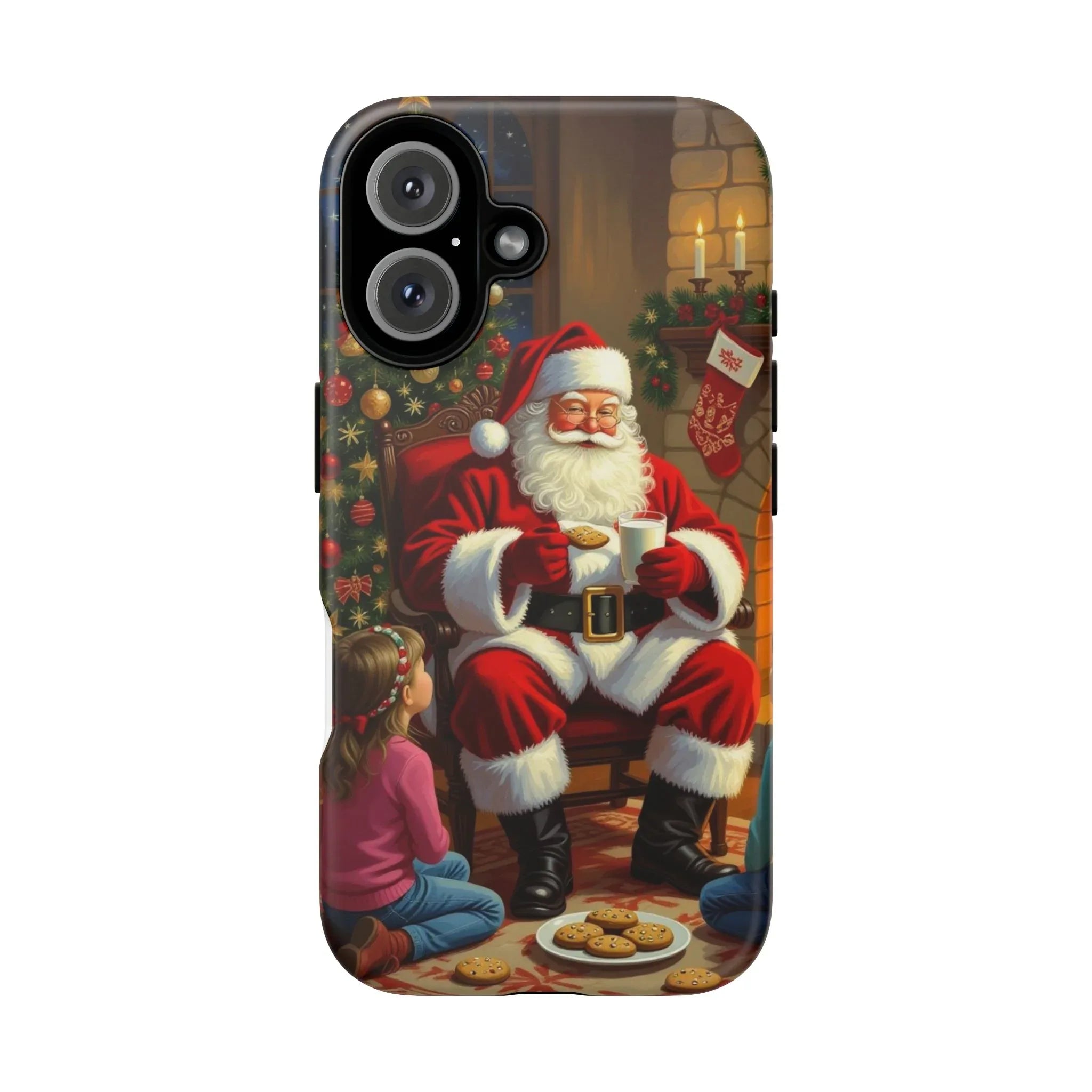 Santa Claus Storytime Tough Phone Case | Christmas holiday scene, kids and cookies - 250 USA Celebration