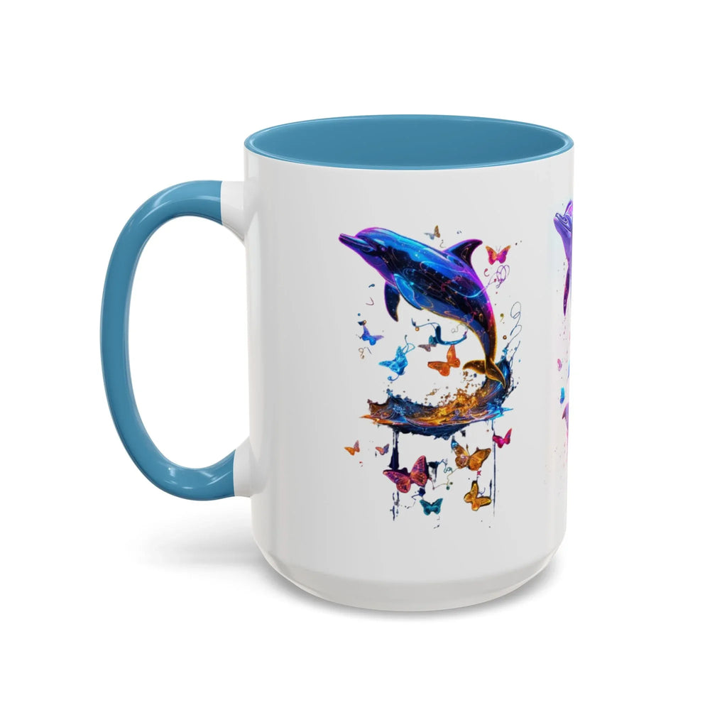 Y2K Chrome Dolphin Flaming Hoop Mug | Holographic Neon Dolphin Coffee Cup - 250 USA Celebration