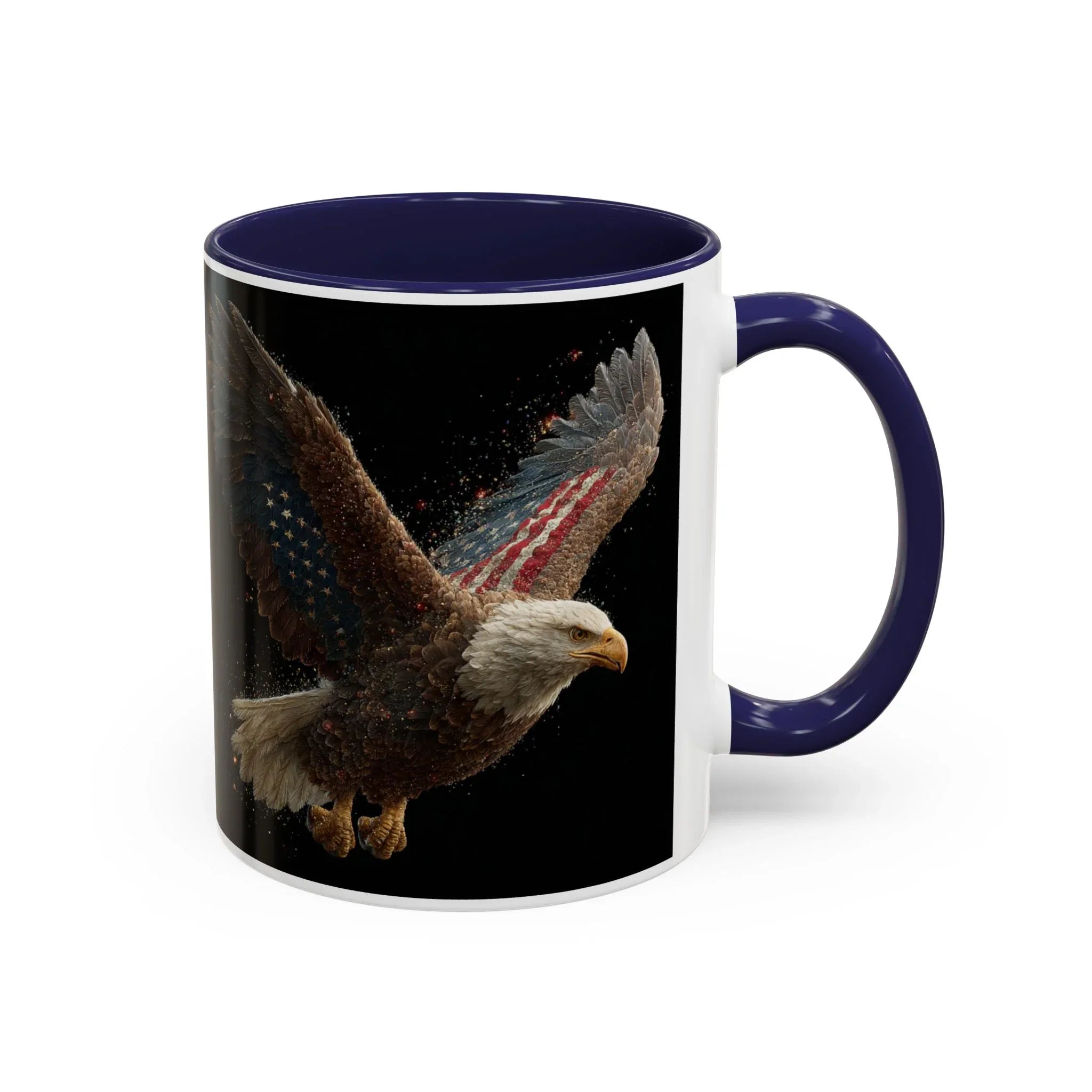 American Flag Bald Eagle Coffee Mug | Patriotic Eagle Wings, Black Accent 11oz 15oz - 250 USA Celebration