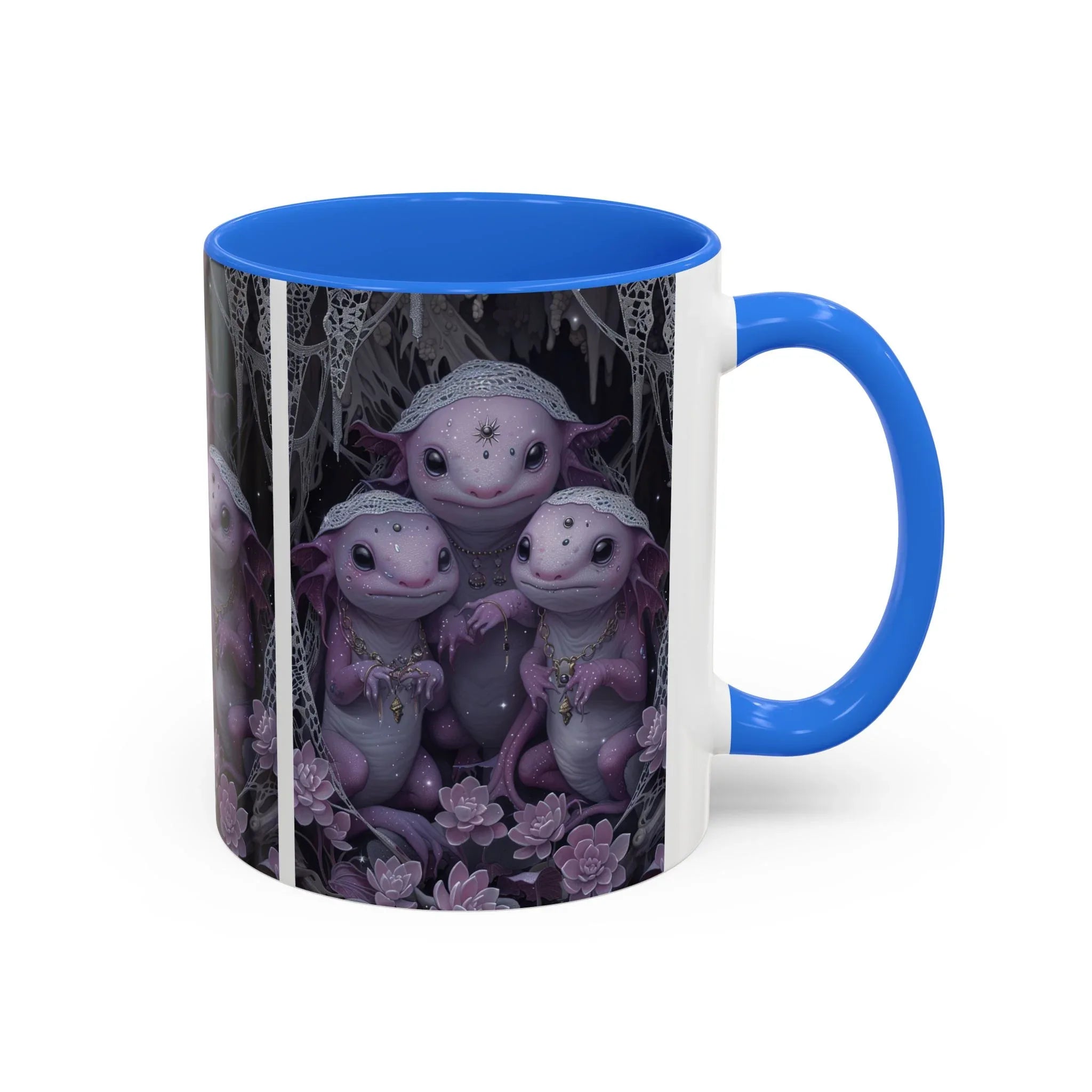 Purple Axolotl Trio Mug | Cute Amphibian Art Ceramic Coffee Cup - 250 USA Celebration