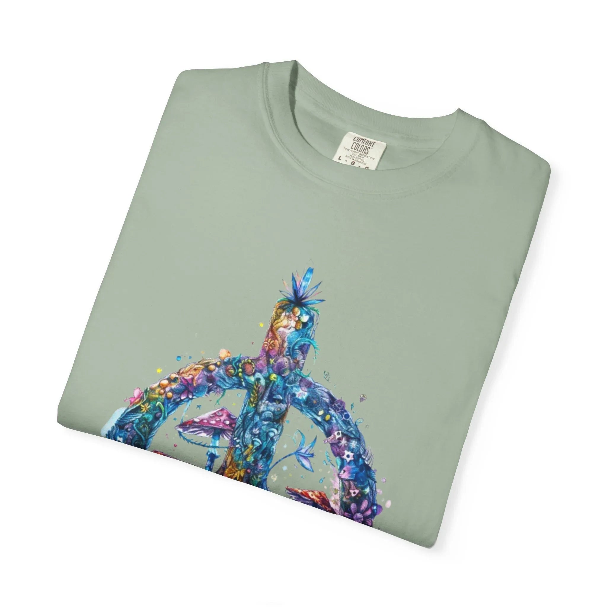 Psychedelic Mushroom Peace Sign T-Shirt | Neon Tie-Dye 60s Hippie Poster - 250 USA Celebration