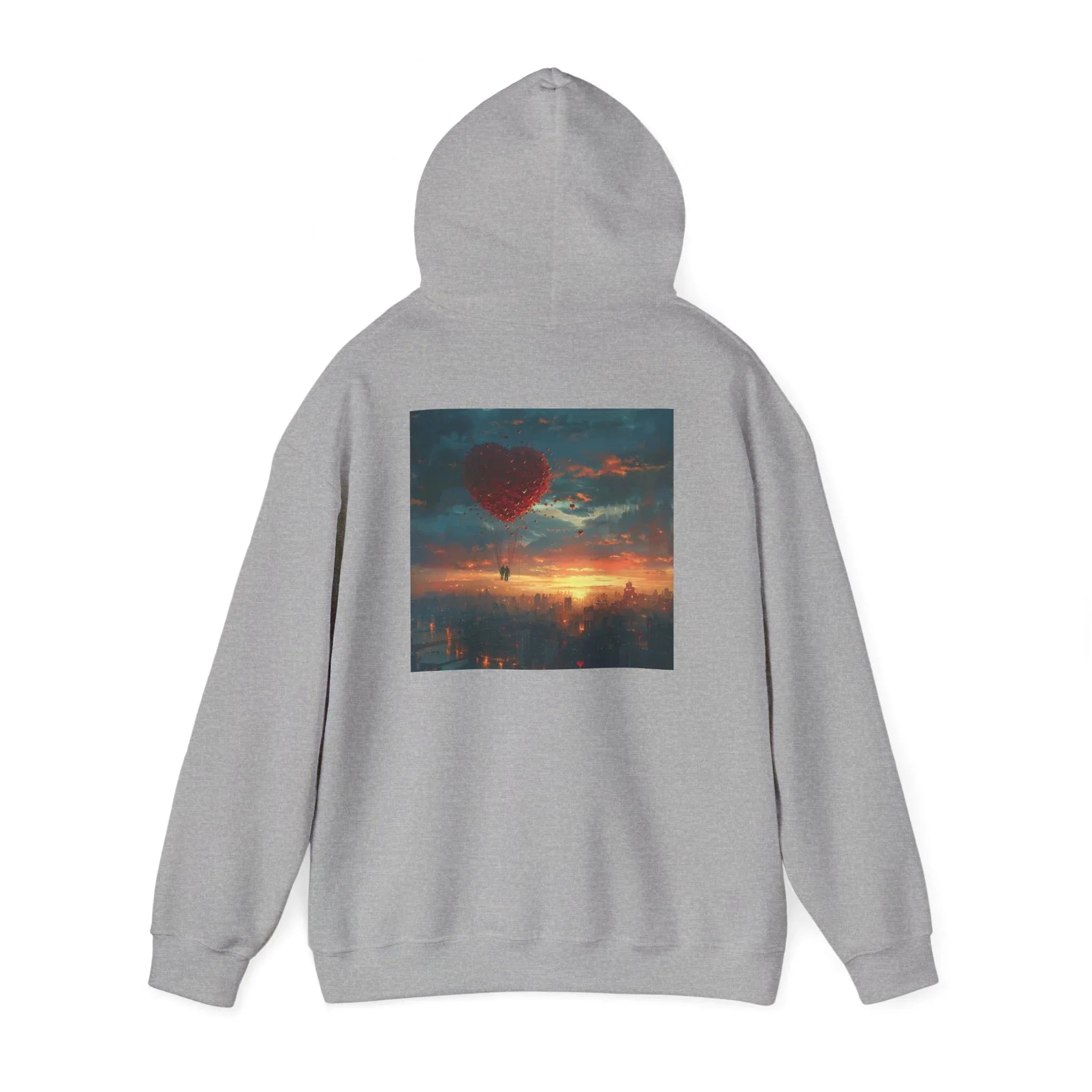 Romantic Sunset Hoodie with Hot Air Balloon, Unisex Sweatshirt for Valentines Day, Valentine's Day T-Shirts, Personalized Valentine's Gifts - 250 USA Celebration