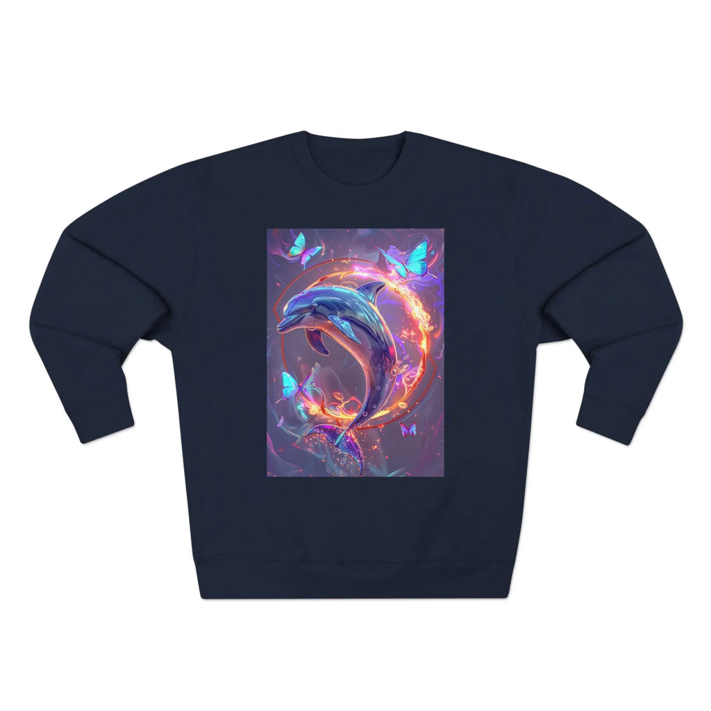 Neon Mystic Dolphin Ring sweatshirt | Glowing Butterflies, Fantasy Ocean Art - 250 USA Celebration