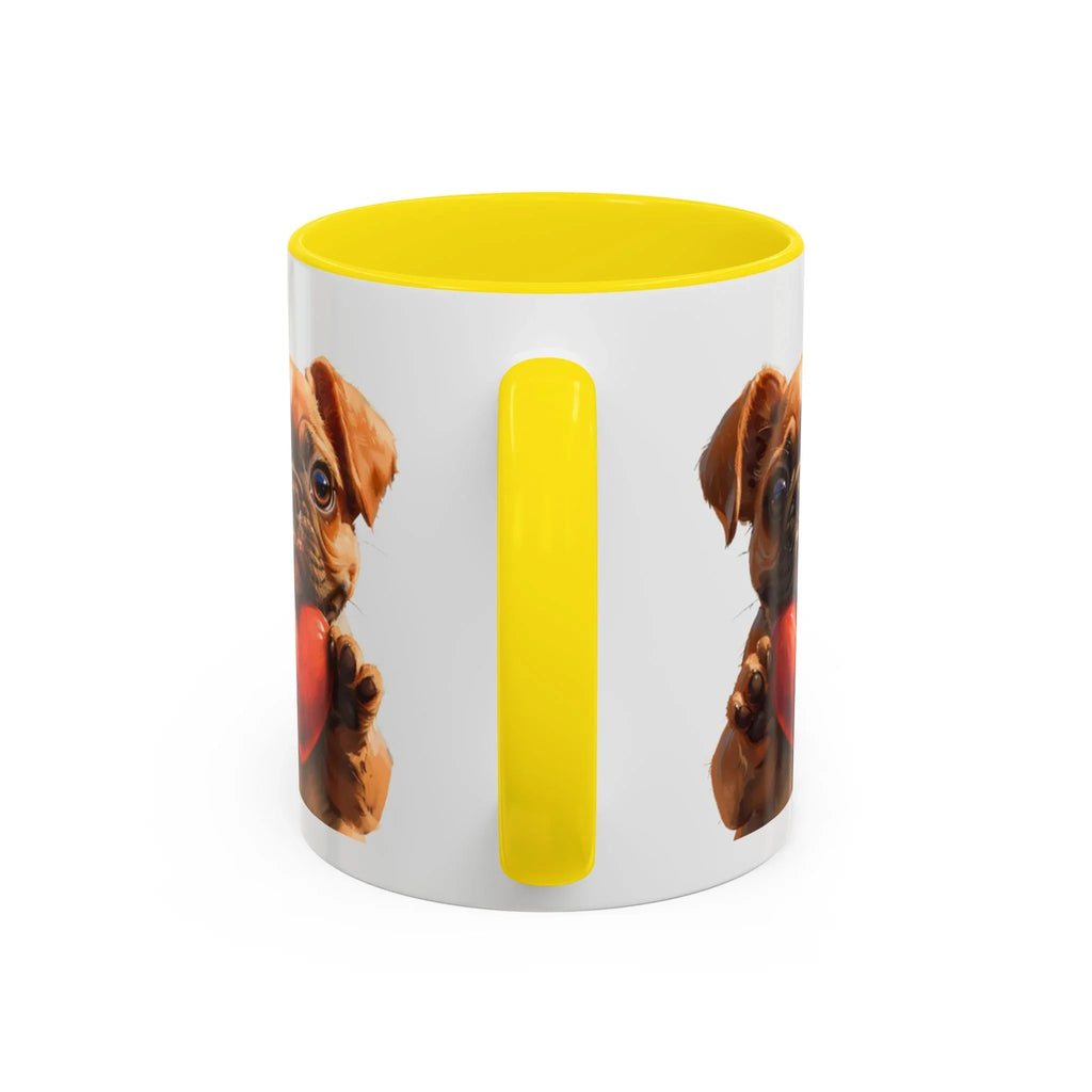 Cute French Bulldog Holding Red Heart Accent Coffee Mug | Puppy Cartoon Illustration - 250 USA Celebration