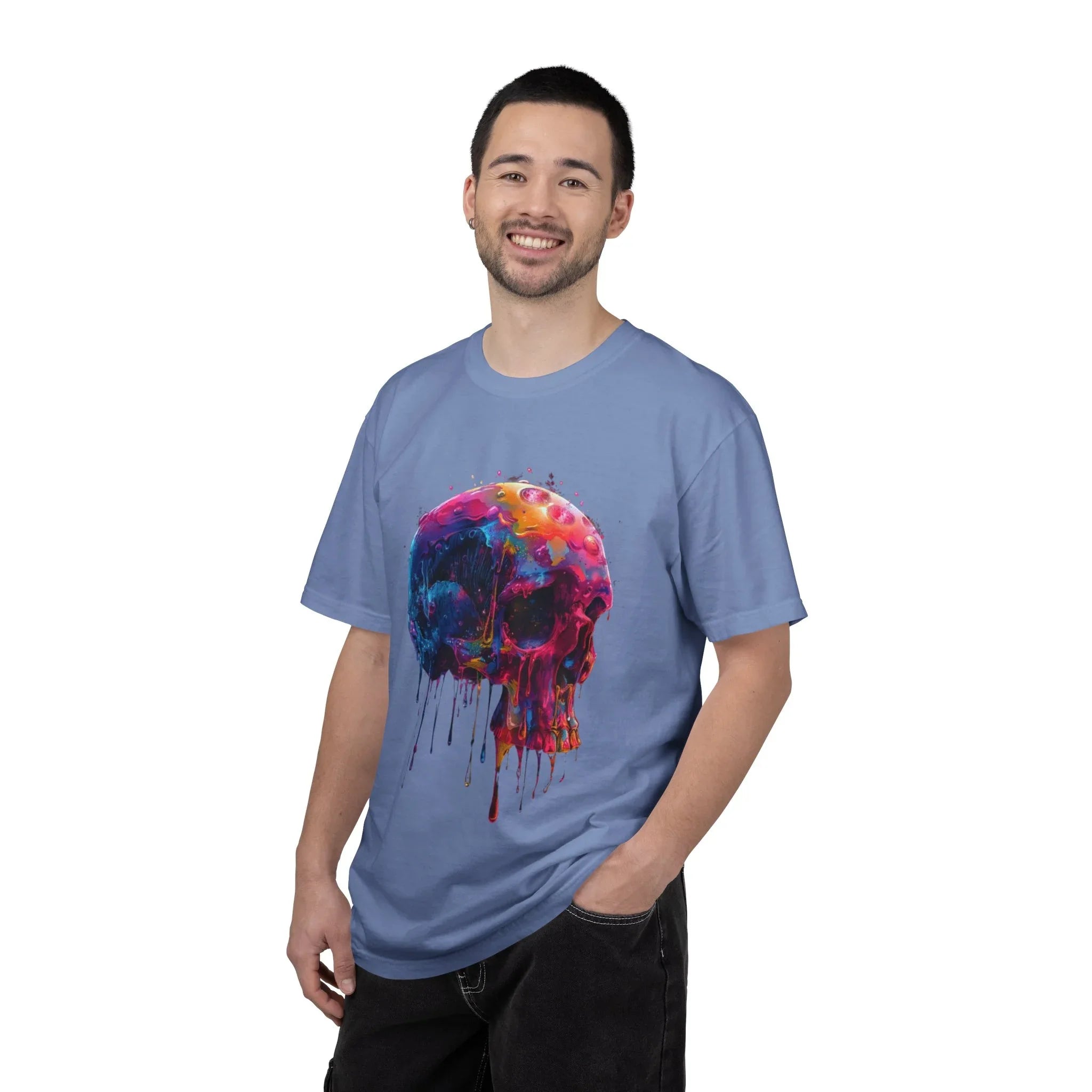 Colorful Drip Skull T-shirt | Watercolor Skull Shirt, Artistic Gothic Tee - 250 USA Celebration