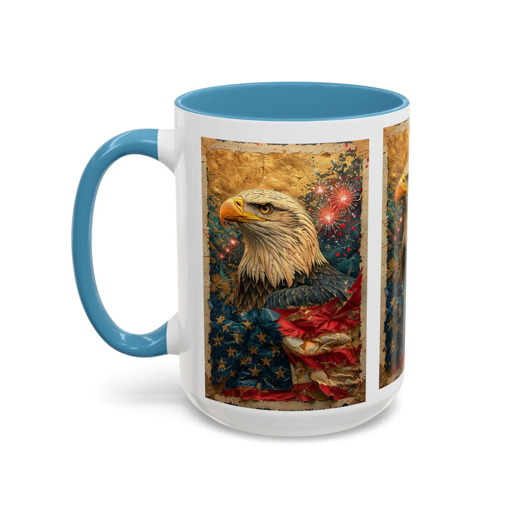 Bald Eagle with Tattered American Flag Coffee Mug | Fireworks Patriotic 11oz 15oz - 250 USA Celebration