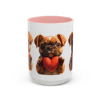 Cute French Bulldog Holding Red Heart Accent Coffee Mug | Puppy Cartoon Illustration - 250 USA Celebration