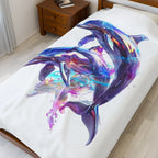Iridescent Dolphins Velveteen Plush Blanket | Colorful Ocean Art - 250 USA Celebration