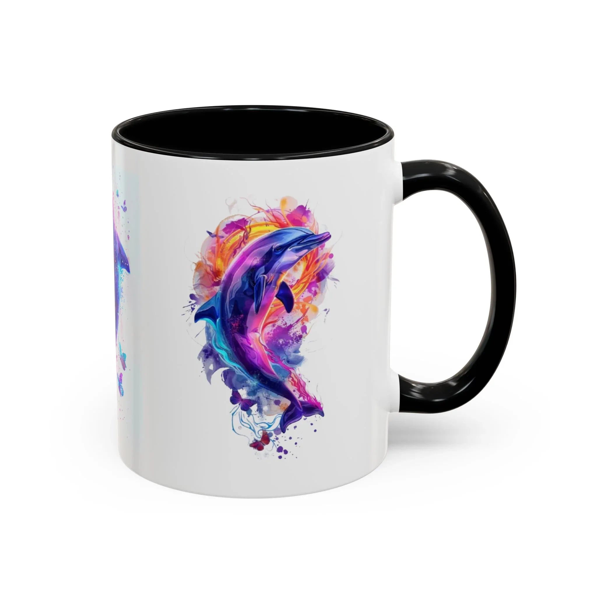 Y2K Chrome Dolphin Flaming Hoop Mug | Holographic Neon Dolphin Coffee Cup - 250 USA Celebration