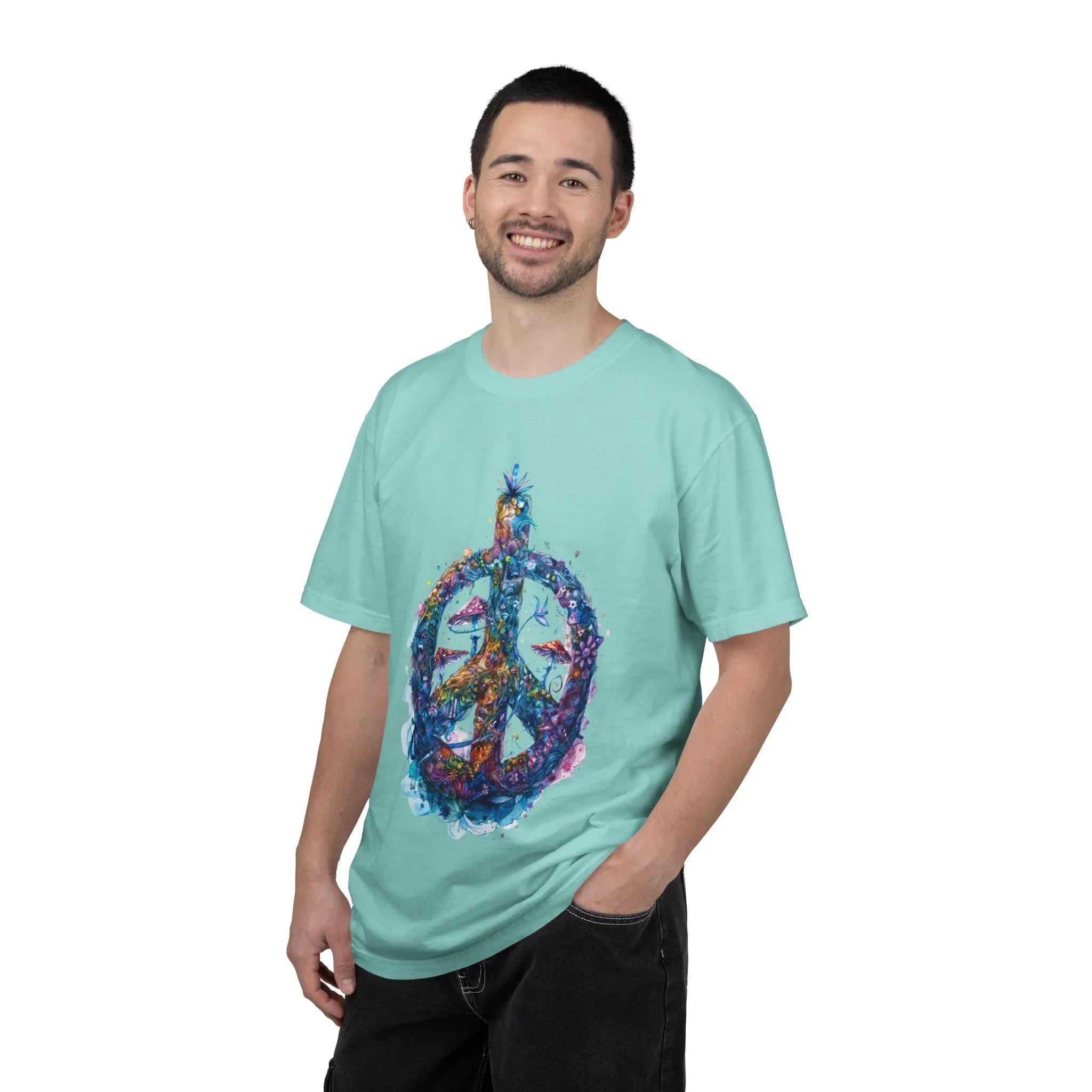 Psychedelic Mushroom Peace Sign T-Shirt | Neon Tie-Dye 60s Hippie Poster - 250 USA Celebration