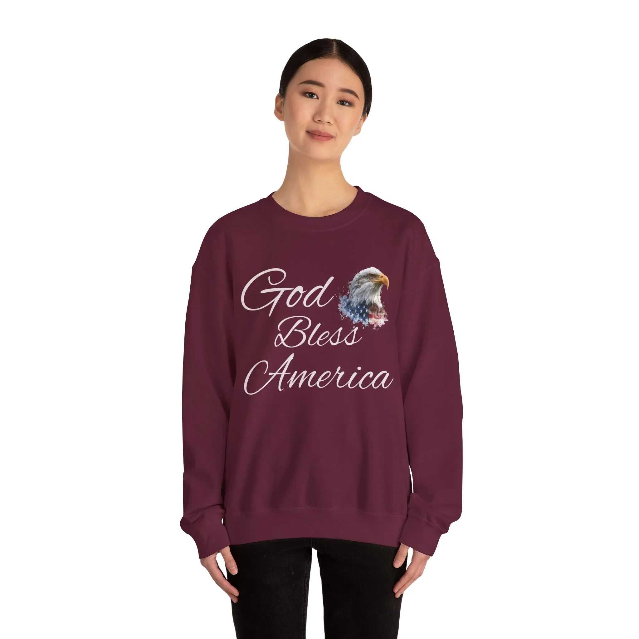 God Bless America eagle graphic Sweatshirt | patriotic USA flag-inspired design - 250 USA Celebration