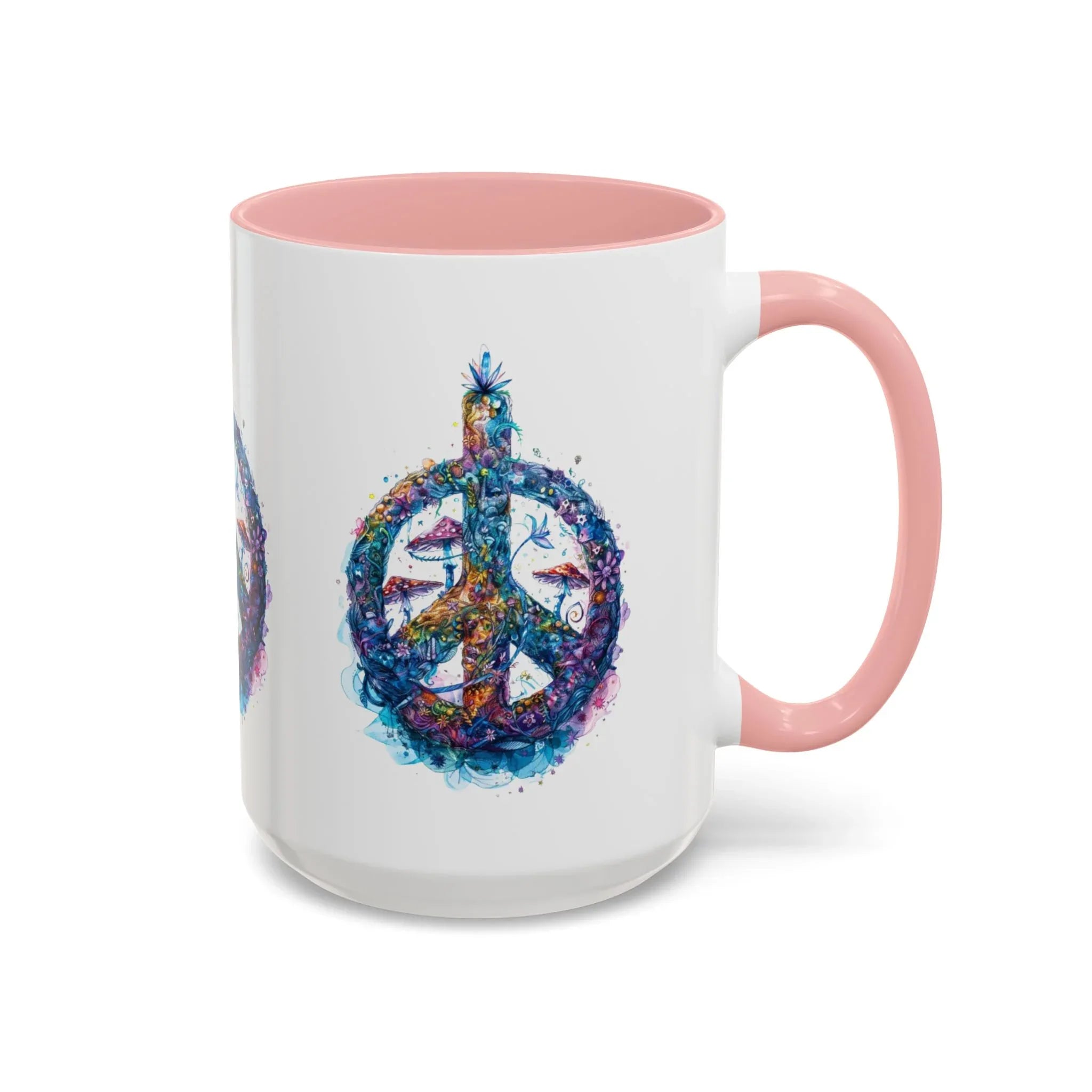 Psychedelic Mushroom Peace Sign Mug | Neon Tie-Dye Peace Script - 250 USA Celebration