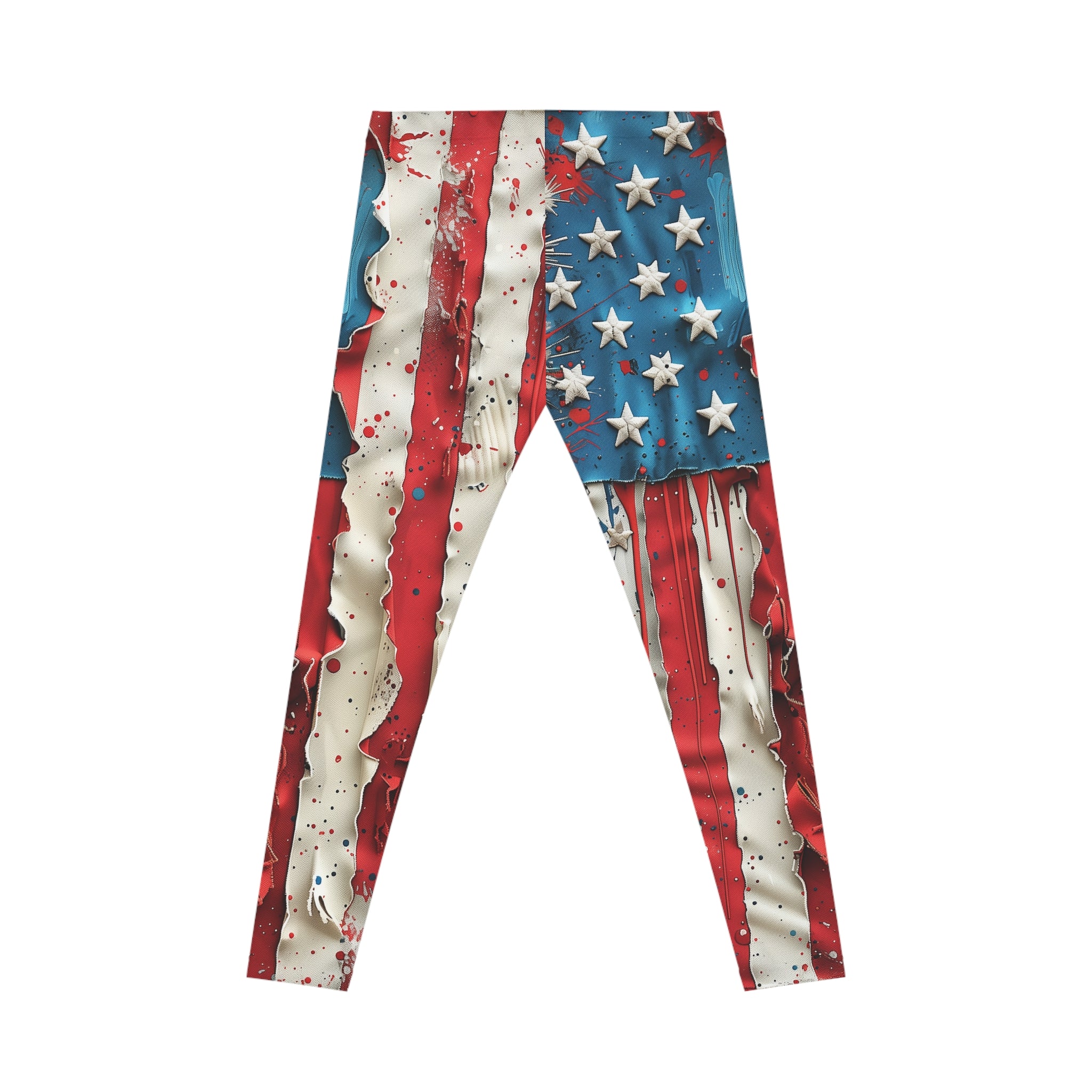 American Flag Paint-Drip Leggings — Patriotic Stars & Stripes Activewear