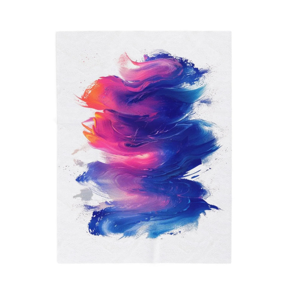 Abstract Colorful Brushstroke Velveteen Plush Blanket | Blue Purple Pink Art Throw - 250 USA Celebration