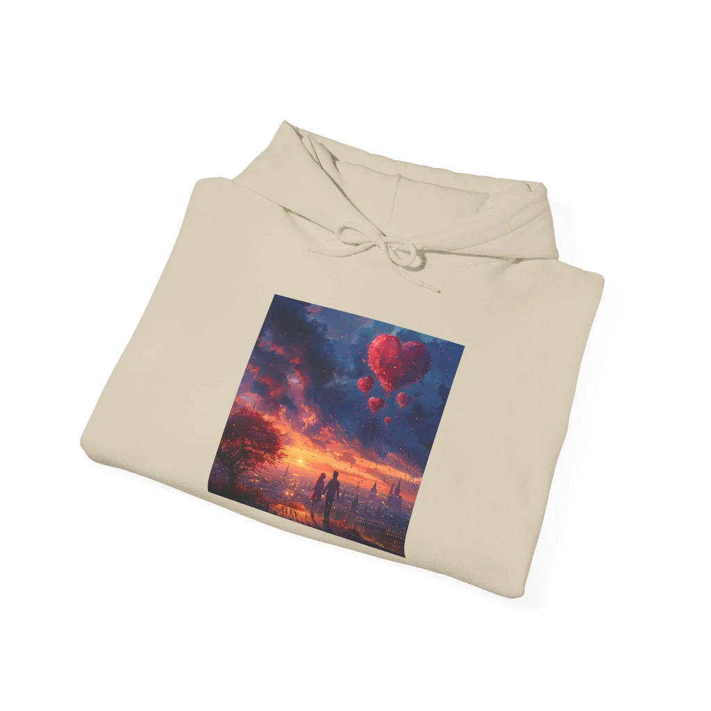 Romantic Sunset Hoodie with Hot Air Balloon, Unisex Sweatshirt for Valentines Day, Valentine's Day T-Shirts, Personalized Valentine's Gifts - 250 USA Celebration