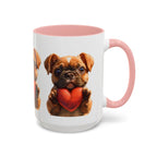 Cute French Bulldog Holding Red Heart Accent Coffee Mug | Puppy Cartoon Illustration - 250 USA Celebration