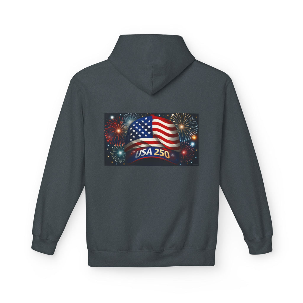 USA 250 Patriotic Hoodie with American Flag & Fireworks