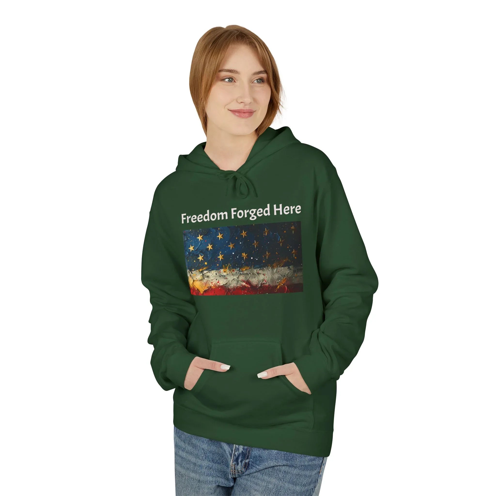 Freedom Forged Here American Flag Hoodie | Patriotic USA - 250 USA Celebration