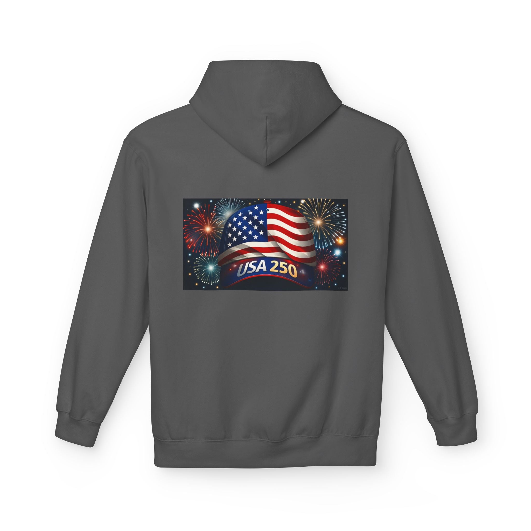 USA 250 Patriotic Hoodie with American Flag & Fireworks