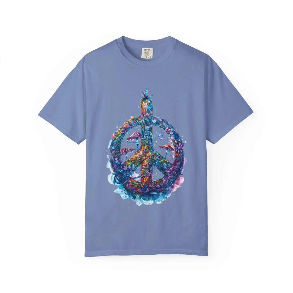 Psychedelic Mushroom Peace Sign T-Shirt | Neon Tie-Dye 60s Hippie Poster - 250 USA Celebration