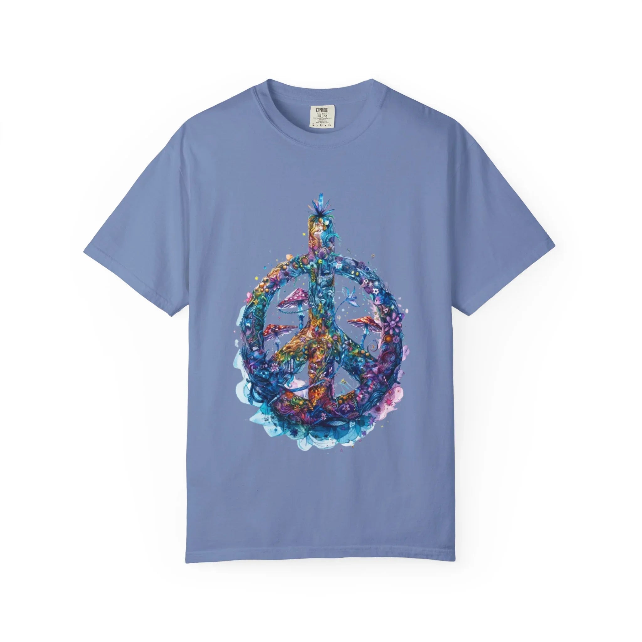 Psychedelic Mushroom Peace Sign T-Shirt | Neon Tie-Dye 60s Hippie Poster - 250 USA Celebration