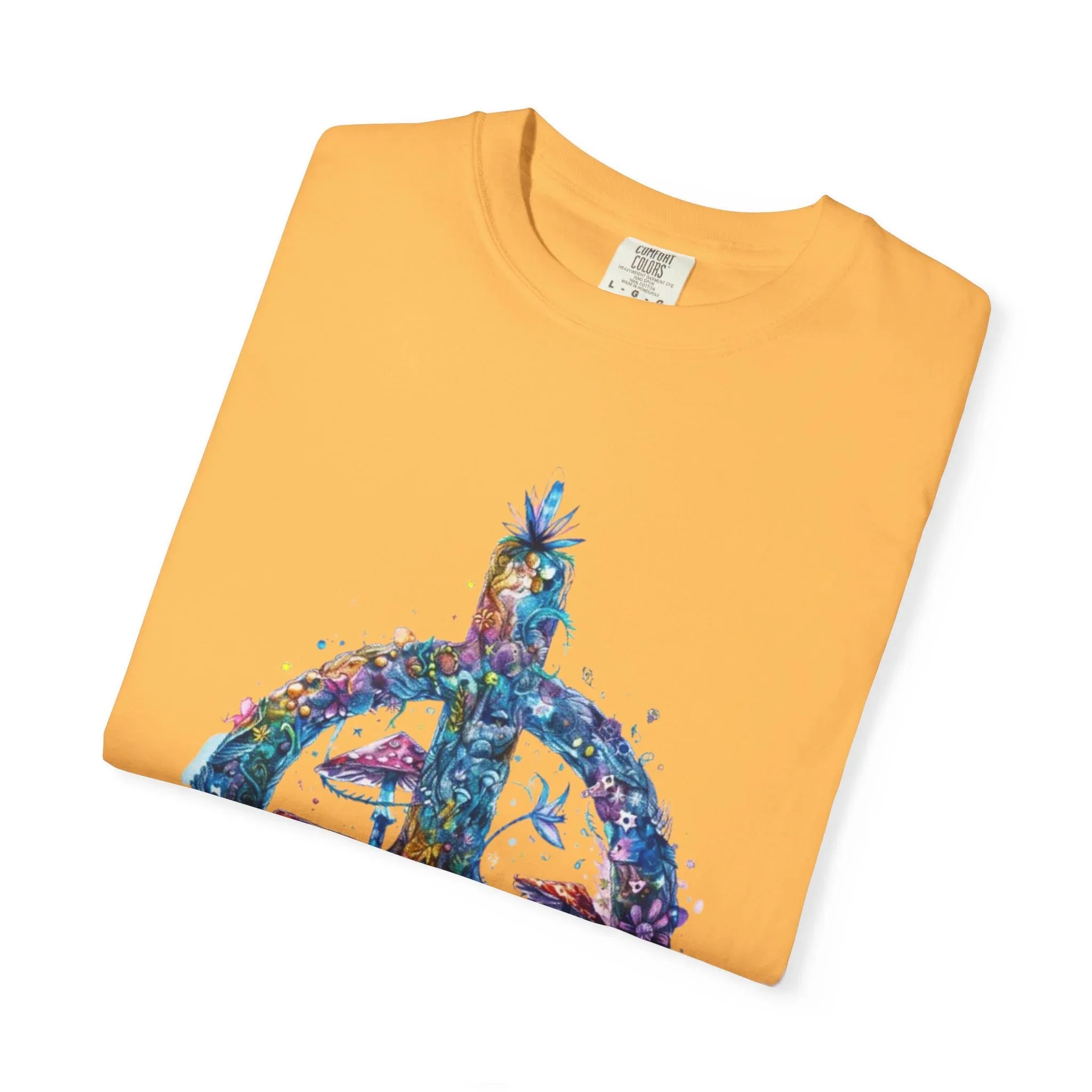 Psychedelic Mushroom Peace Sign T-Shirt | Neon Tie-Dye 60s Hippie Poster - 250 USA Celebration