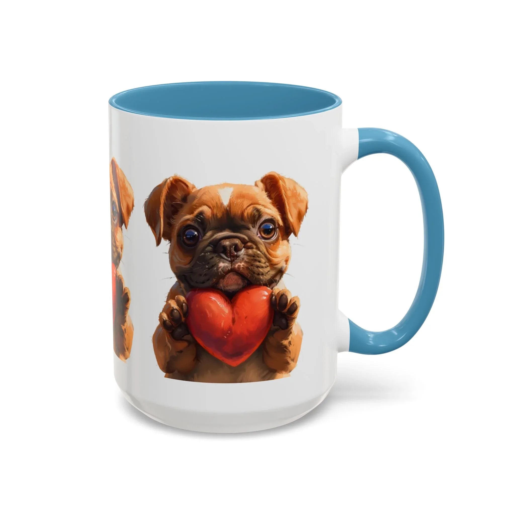 Cute French Bulldog Holding Red Heart Accent Coffee Mug | Puppy Cartoon Illustration - 250 USA Celebration